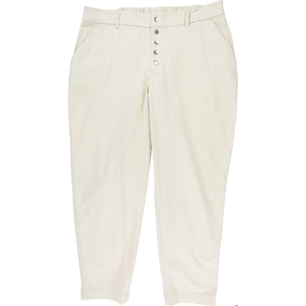 bar III Womens Solid Elastic Waist Straight Leg Casual Pants, Beige, Plus Siz...